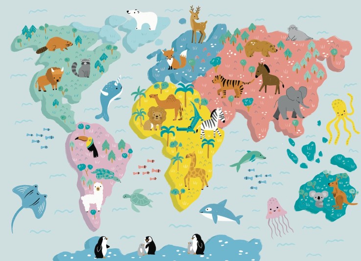 Puzzle en bois 24 pièces Carte du monde illustrée