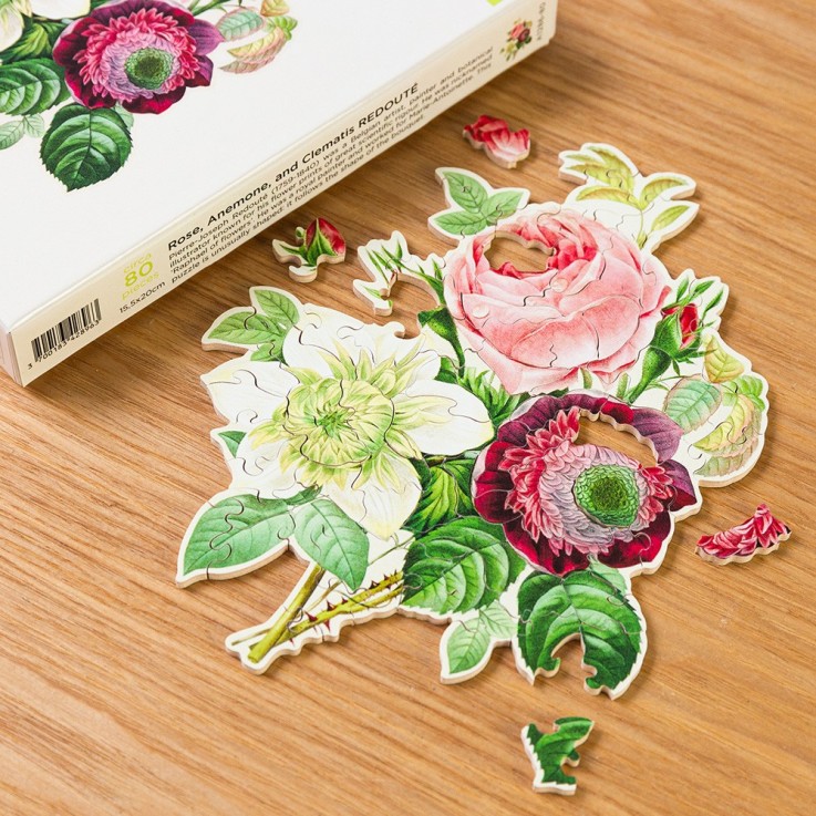 Puzzle en bois 80 pièces Rose Anemone et Clematite
