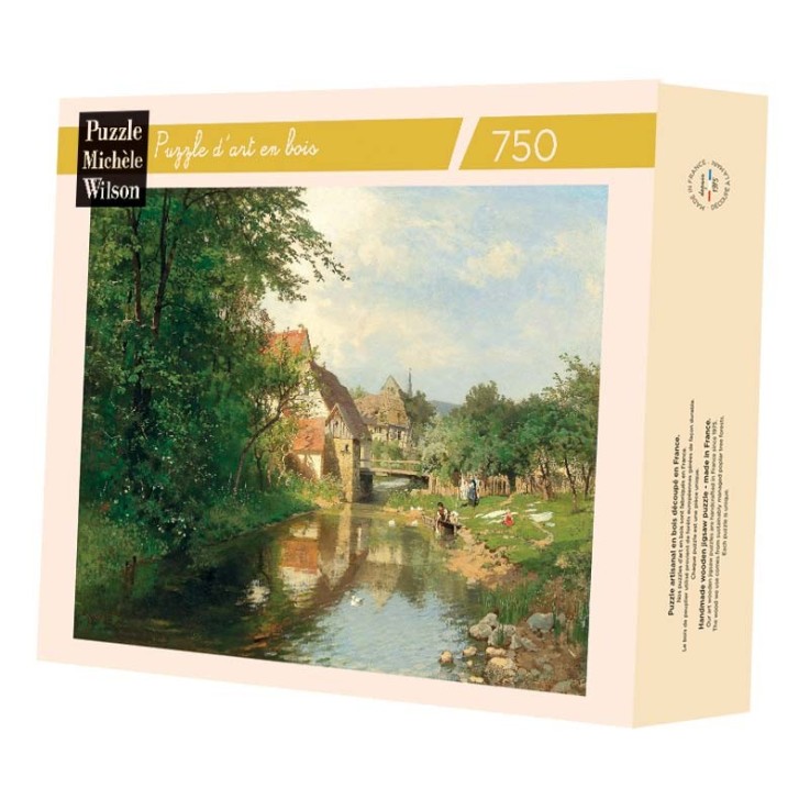Puzzle en bois 750 pièces un village près de la rivière