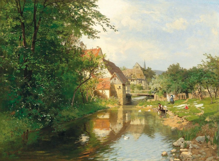 Puzzle en bois 750 pièces un village près de la rivière
