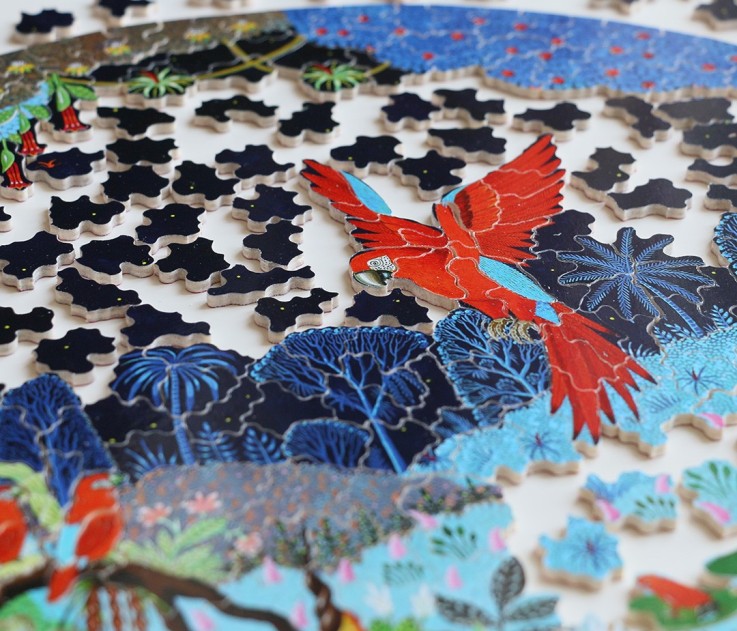 Puzzle en bois 500 pièces Ara nocturne et ses petits hc