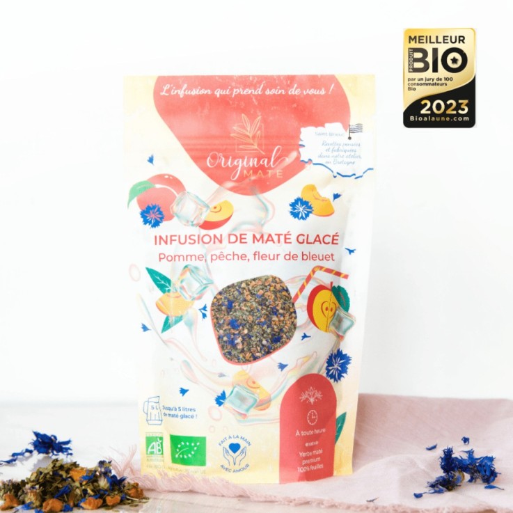 Infusion de maté Bio - Glacé Pomme, Pêche, Fleur de bleuet (70g)