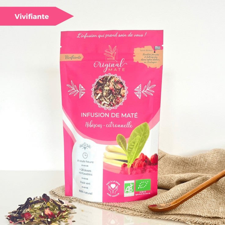 Infusion de maté Bio - Hibiscus, citronnelle (70g)