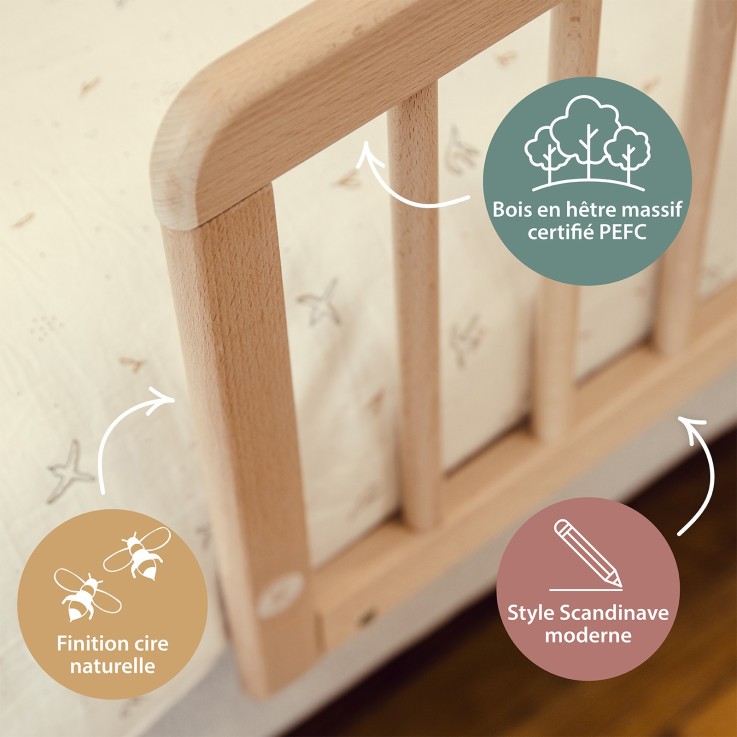 Barrière anti chute de lit Turia en bois massif 110 cm