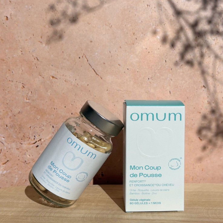 Coffret Cadeau Cheveux Omum & Chou² : 1 Chouchou satin offert + 1 Shampoing Douceur + 1 Complément Pousse