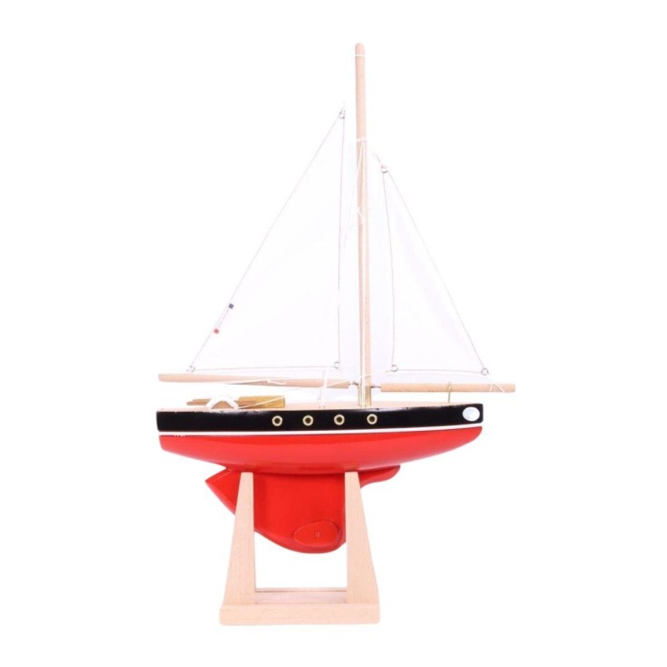 Voilier en Bois Tirot Rouge de 30 cm - Réplique Classique et Élégante