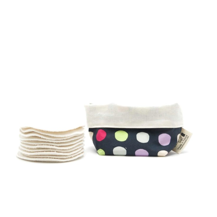 Coton démaquillant lavable en Coton Bio avec panier x 10