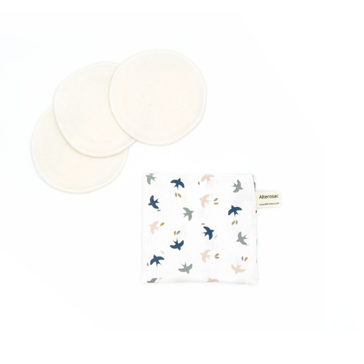 Coton démaquillant lavable en Coton Bio avec pochette x 3