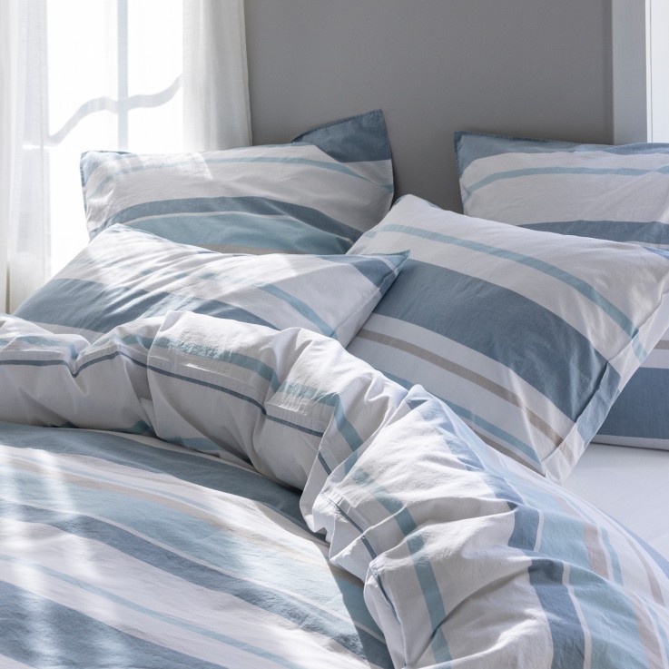 Housse de couette Horizon Bayadère en percale de coton lavé