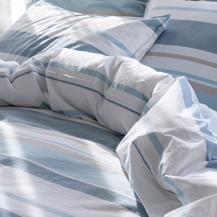 Housse de couette Horizon Bayadère en percale de coton lavé