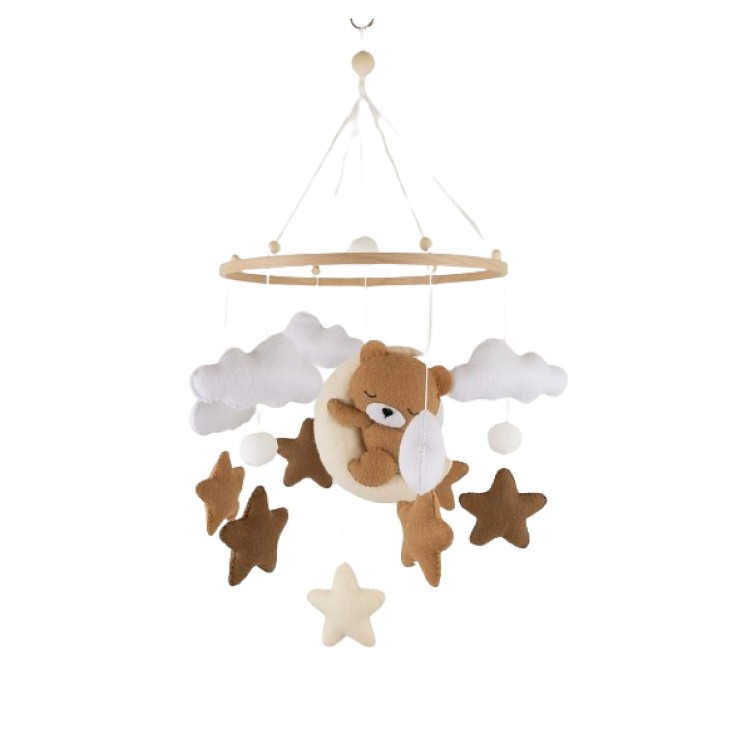 Mobile Teddy pour bébé fait main en bois