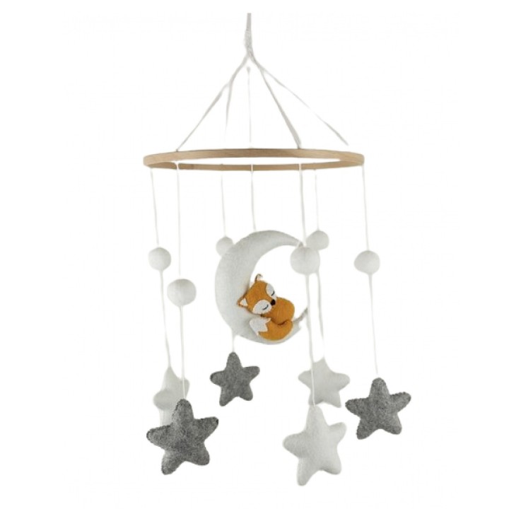 Mobile Renard Endormi pour bébé fait main en bois