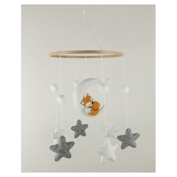 Mobile Renard Endormi pour bébé fait main en bois