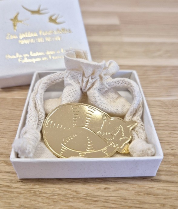Broche laiton doré – Chat