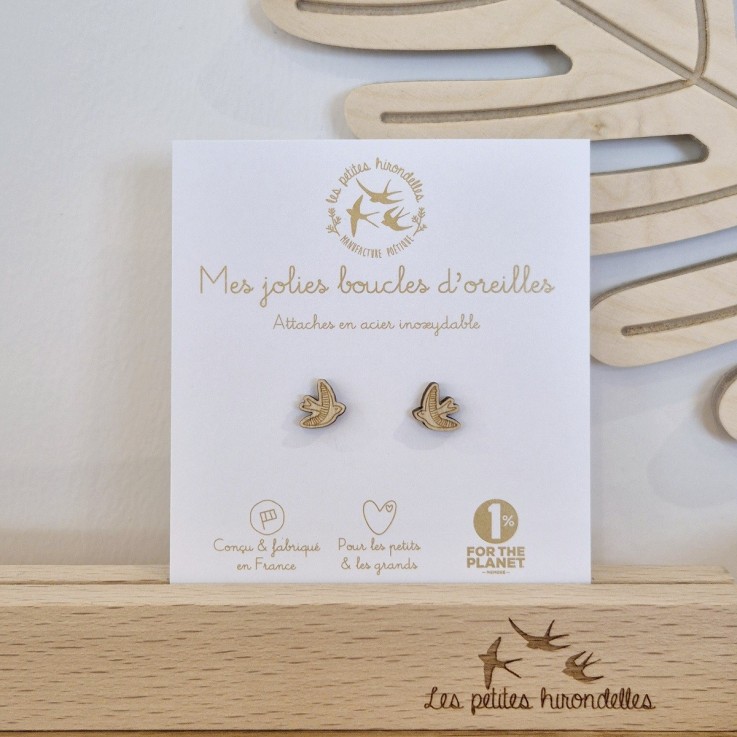 Boucles d’oreilles en bois – Hirondelles