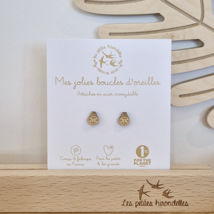 Boucles d’oreilles en bois – Coccinelles