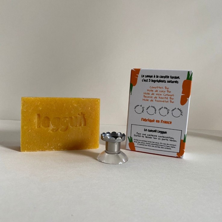 Savon à la carotte tordue bio + porte-savon aimanté