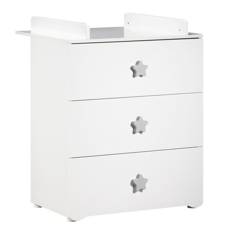 Commode à langer 3 tiroirs - Boutons étoile gris
