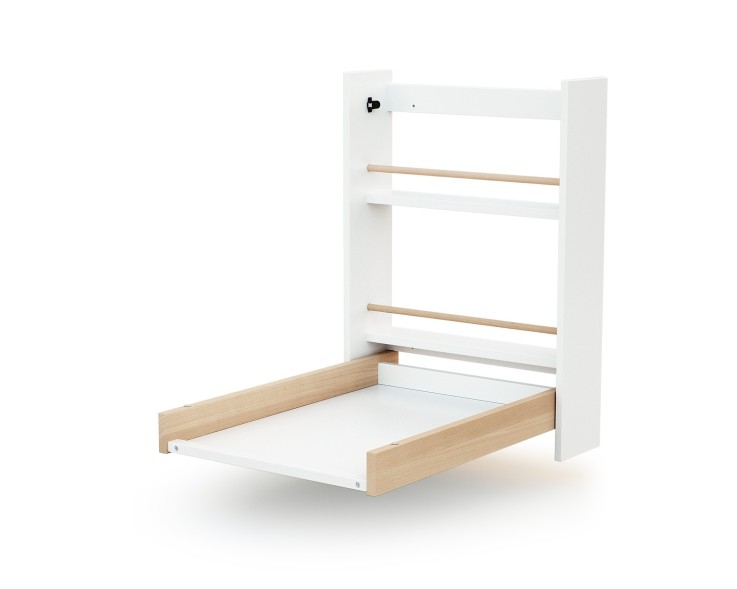 Table à langer murale rabattable en bois avec matelas EAZY Blanc et Hêtre Verni