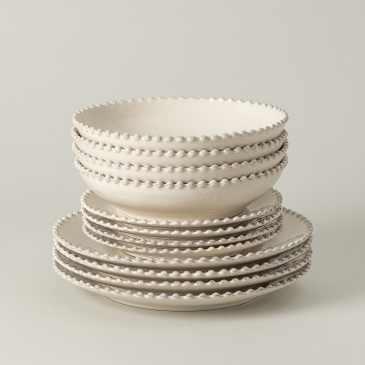 Set Table 12 Pièces avec Bol à soupe/pâtes Pearl e grès