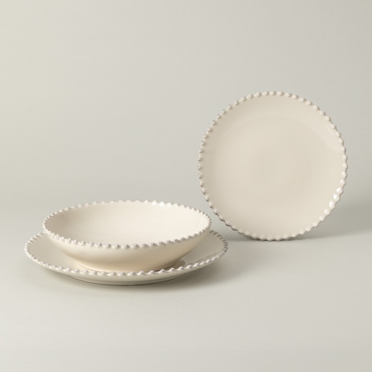 Set Table 12 Pièces avec Bol à soupe/pâtes Pearl e grès