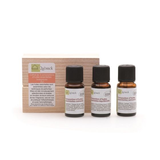 Coffret bien-être Huiles essentielles: Calmante, Equilibrante, Sensuelle