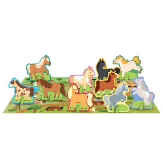 Coffret Le monde des poneys : Livre, Puzzle & Figurines