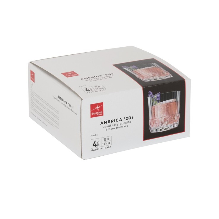 Boîte de 4 gobelets America forme basse 30 cl en verre