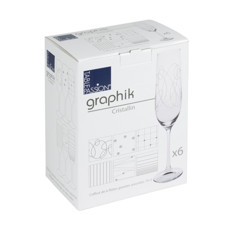 Coffret de 6 flûtes à champagne Graphik 19 cl en cristallin