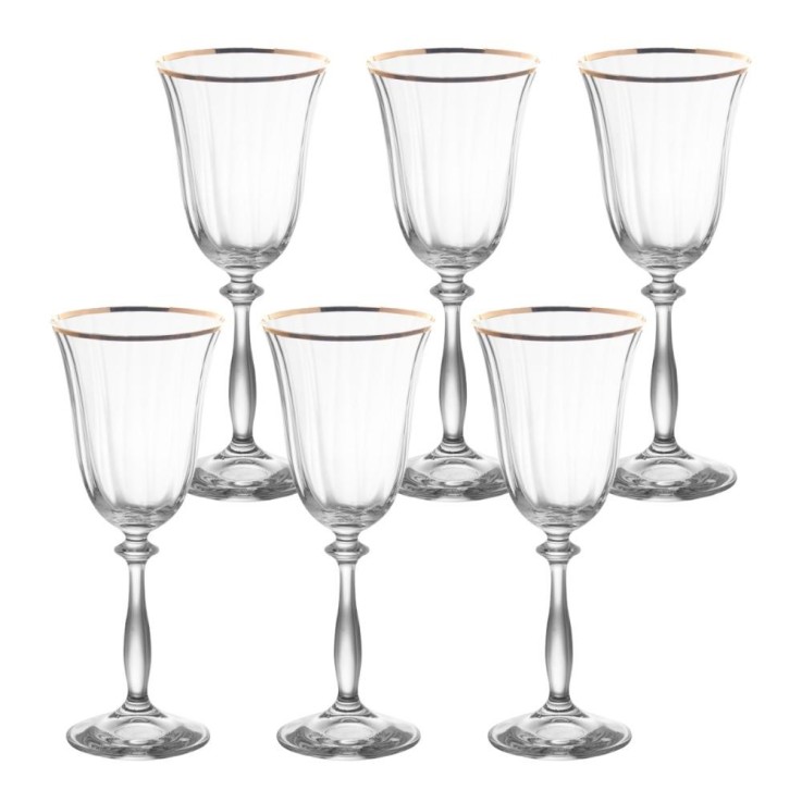 Boîte de 6 verres à pied Angela filet or 35 cl en cristallin