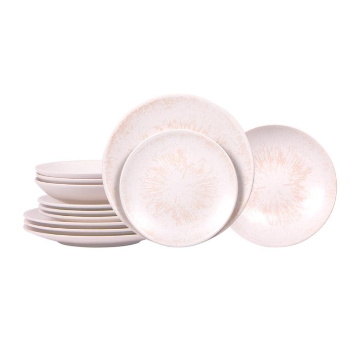 Service d'assiettes 12 pièces Onyx crème en grès
