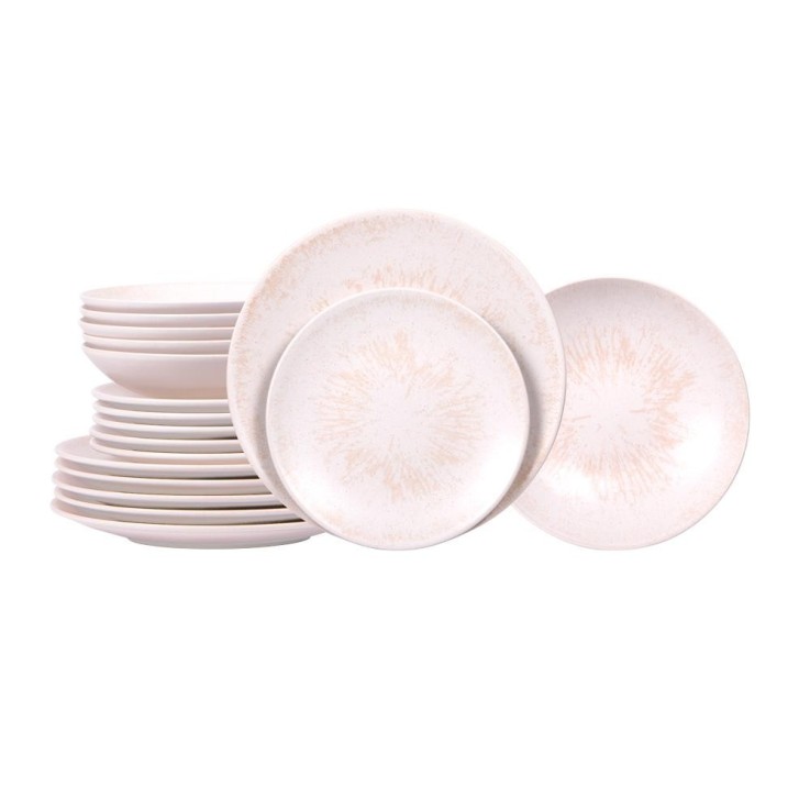 Service d'assiettes 18 pièces Onyx crème en grès