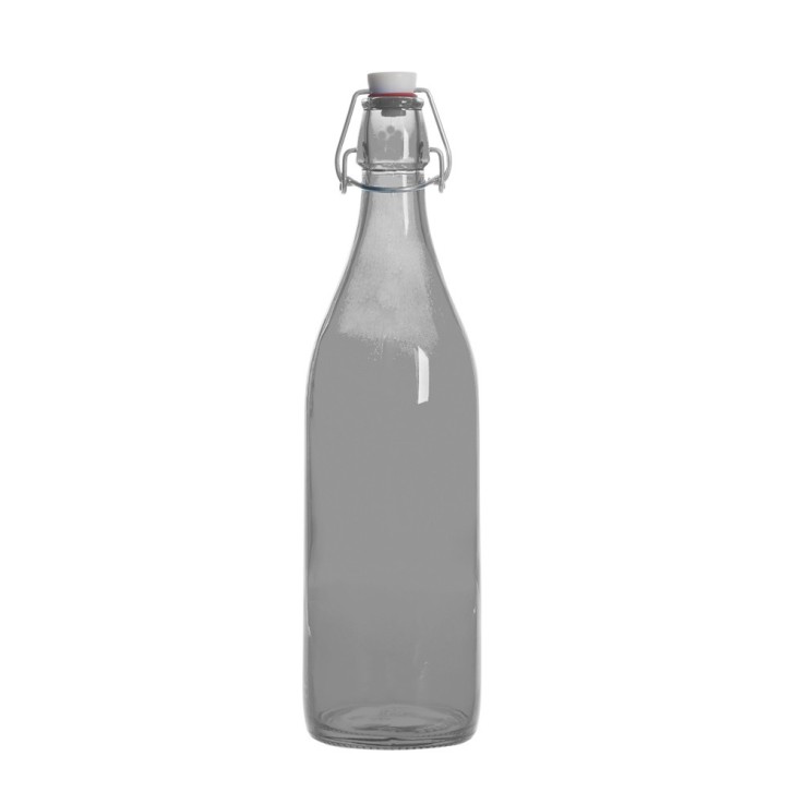 Bouteille à limonade avec son bouchon mécanique 1 l gris fumé en verre