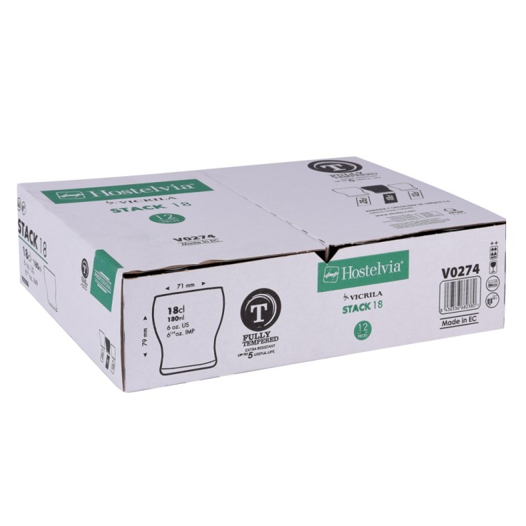 Boîte de 12 gobelets trempés Stack 18 cl empilables en verre