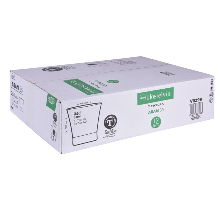 Boîte de 12 gobelets trempés  Aran 35 cl en verre