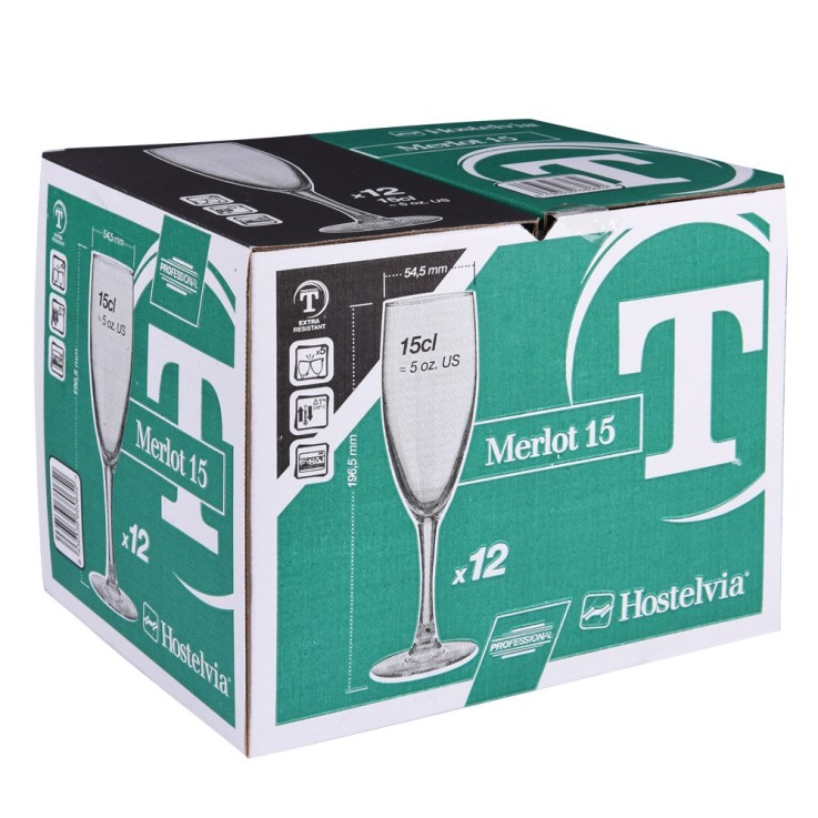 Boîte de 12 flûtes à champagne trempées Merlot 15 cl en verre