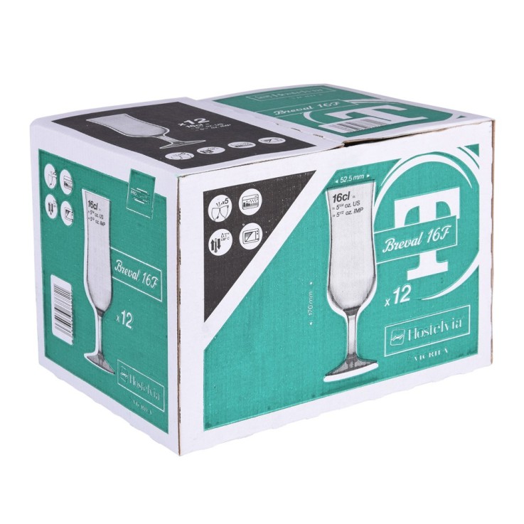 Boîte de 12 flûtes à champagne trempées Breval 16 cl en verre