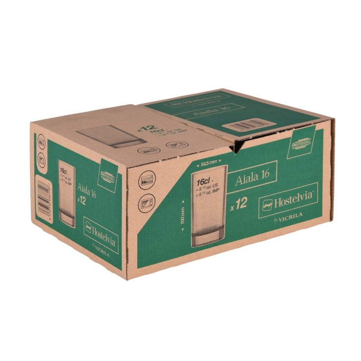 Boîte de 12 gobelets forme haute Aiala 16 cl en verre