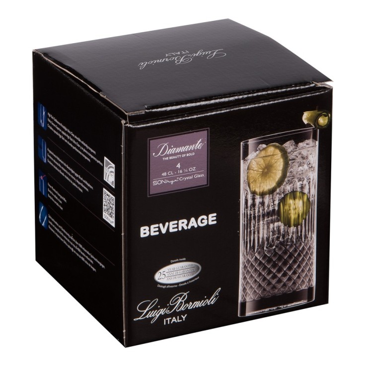 Boîte de 4 gobelets hauts Diamante 48 cl en cristallin