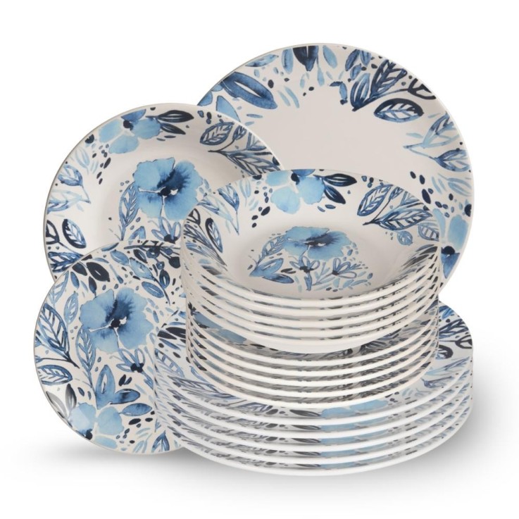 Service d'assiettes 18 pièces Jardin bleu en faïence