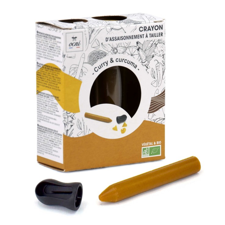 Crayon d'assaisonnement à tailler - Curry et Curcuma bio - Coffret 1 crayon 18g + 1 taille-crayon