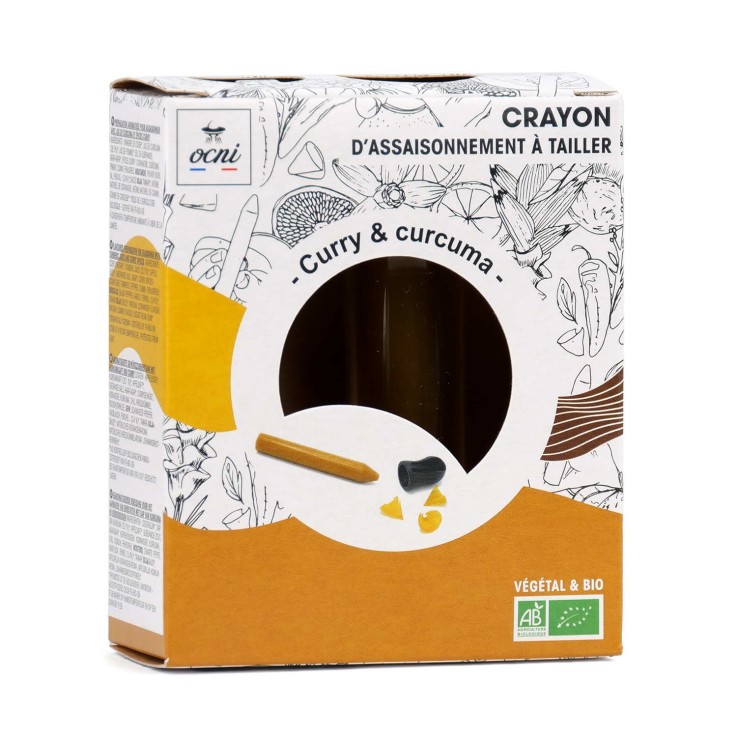 Crayon d'assaisonnement à tailler - Curry et Curcuma bio - Coffret 1 crayon 18g + 1 taille-crayon