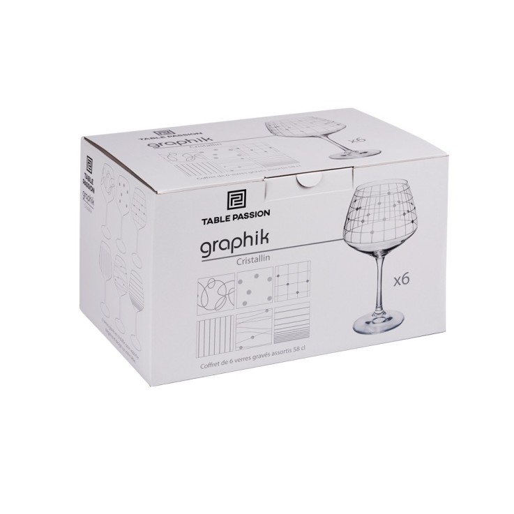 Coffret de 6 verres à pied dégustation Graphik 58 cl en cristallin
