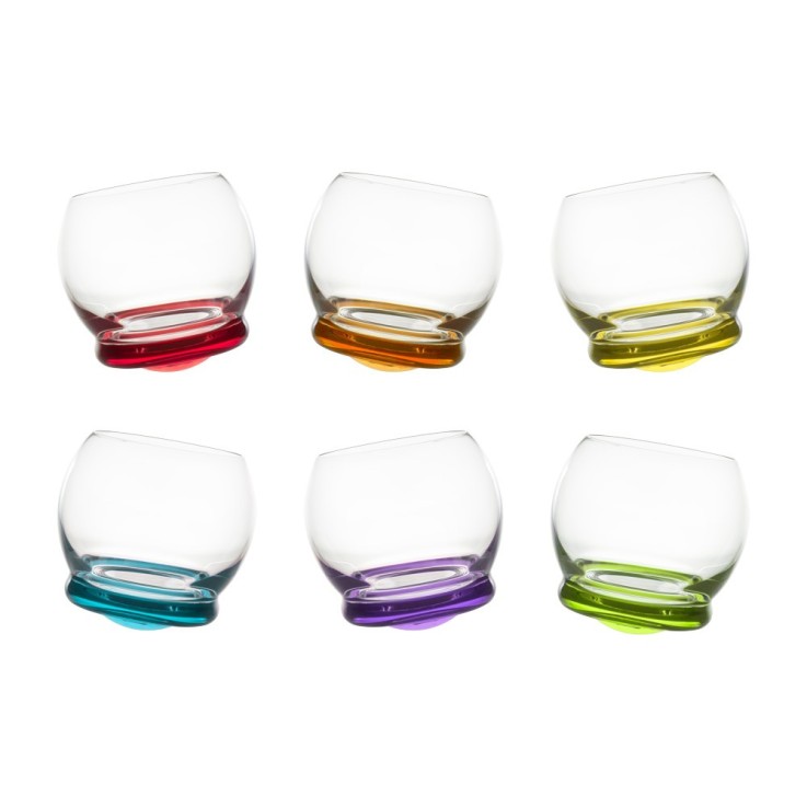 Coffret de 6 verres mini Culbuto 6 cl avec fonds colorés assortis en cristallin