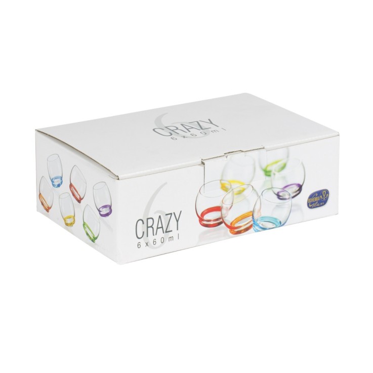 Coffret de 6 verres mini Culbuto 6 cl avec fonds colorés assortis en cristallin