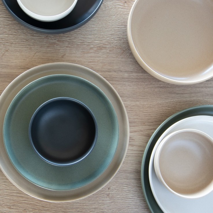 Assiette plate Uno sable 28 cm (lot de 6) en grès