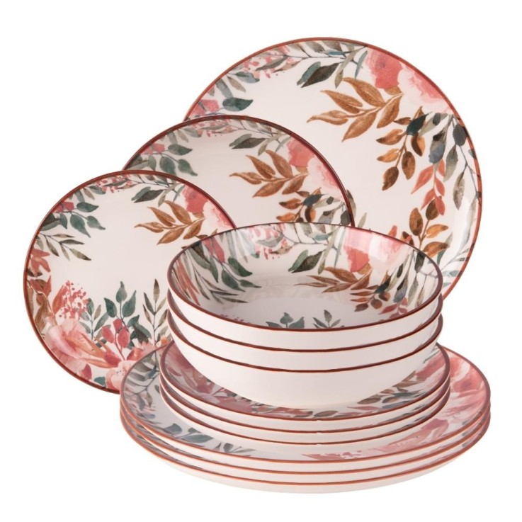 Service d'assiettes 12 pièces Pink Flor en faïence