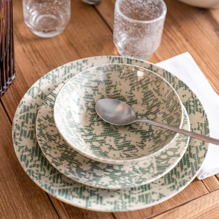 Assiette plate Léa verte 27 cm (lot de 6) en grès