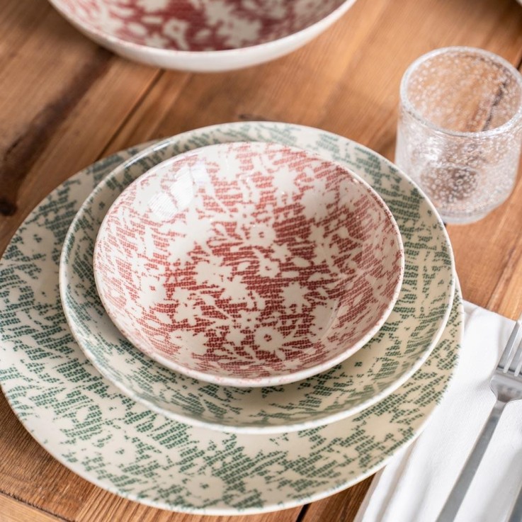 Assiette creuse Léa verte 22 cm (lot de 6) en grès