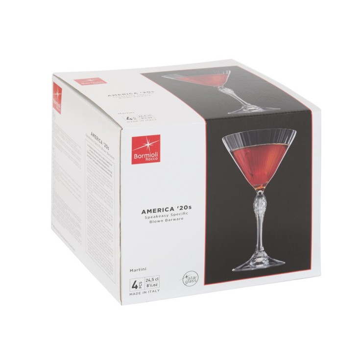 Boite de 4 verres martini America  24.5 cl en cristallin